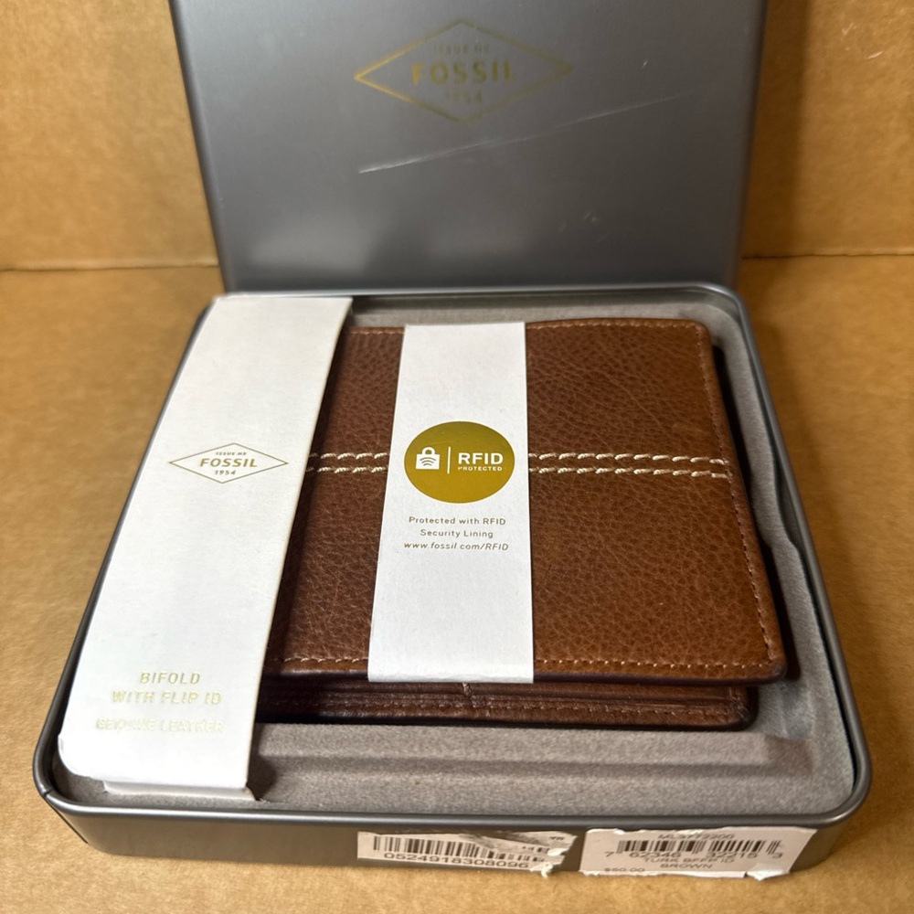 Fossil Men's Ryan Passcase RFID Bifold Brown Genuine Leather Wallet